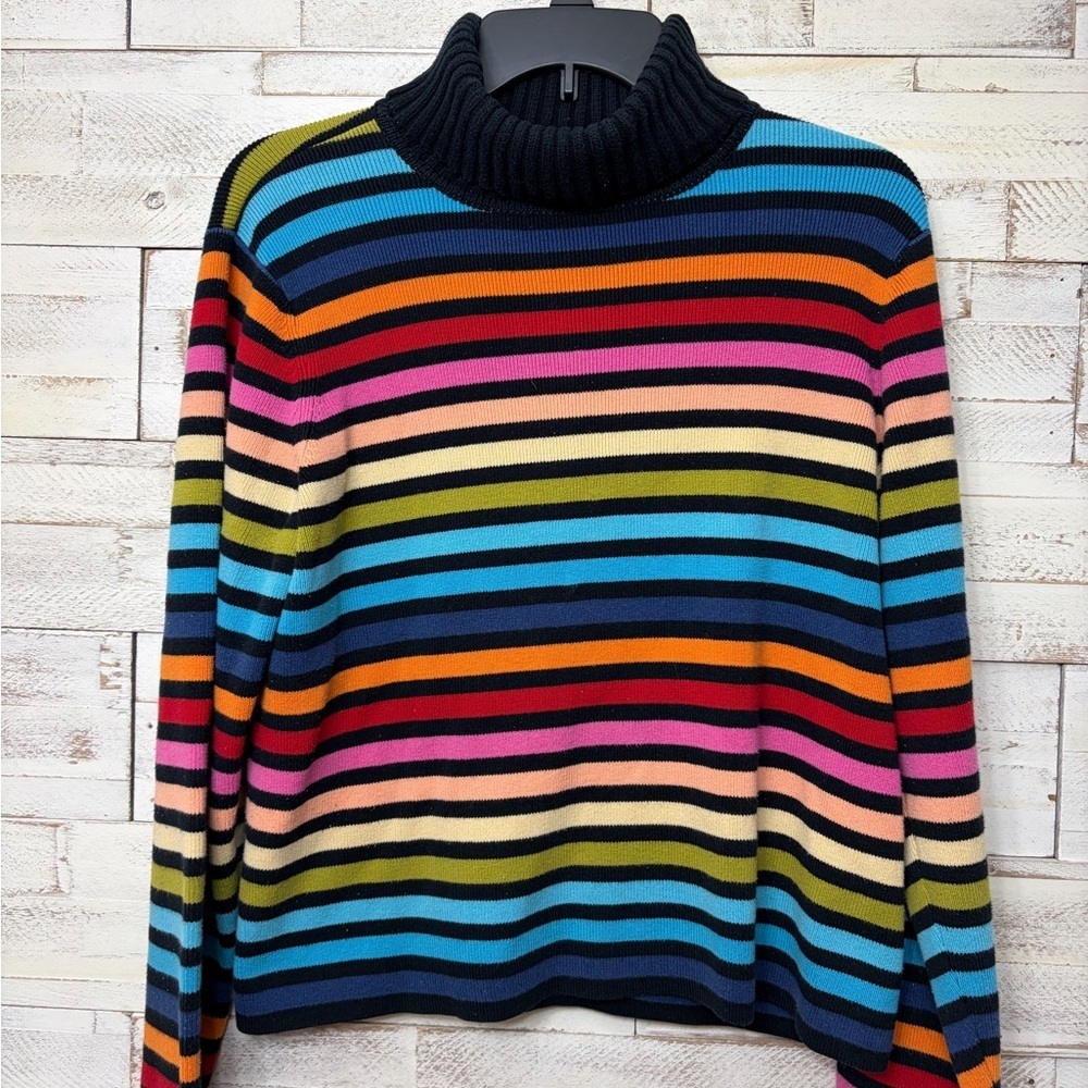 Liz Claiborne vintage Colorful Striped Turtleneck Sweater fun bright womens XL
